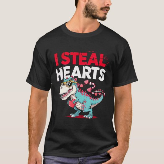 Steal Hearts mit einem Dino - Einzigartiges Valent T-Shirt (Vorderseite)