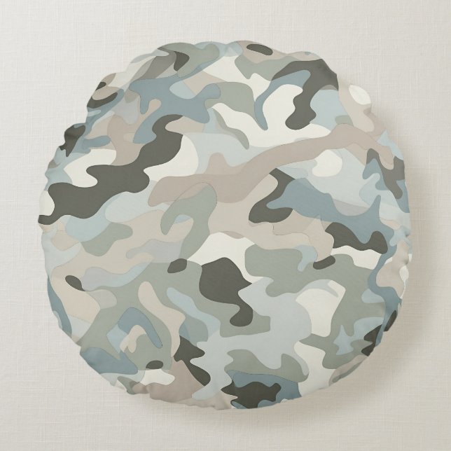 Stealth Blue Camouflage Wave Rundes Kissen (Vorderseite)