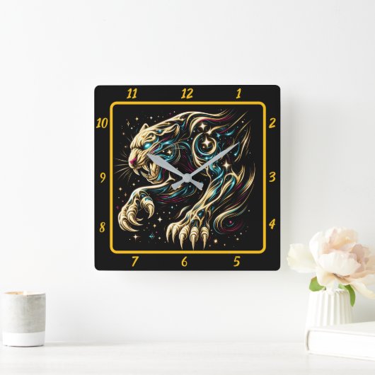 Stealth Panther Neon Light Timekeeper Quadratische Wanduhr (Zuhause)