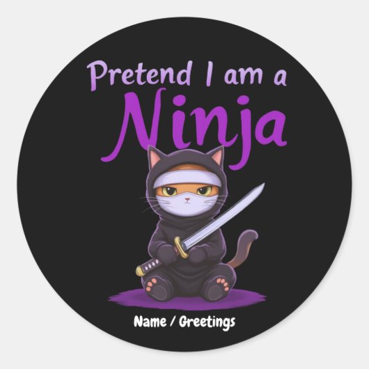 Stealthy Ninja Cat Masked Kitty Warrior Pun Runder Aufkleber (Vorderseite)