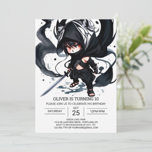 Stealthy Ninja Sword Birthday Einladung (Stehend Vorderseite)