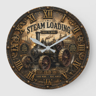 Steam Engine Vintage Steampunk Tractor Große Wanduhr