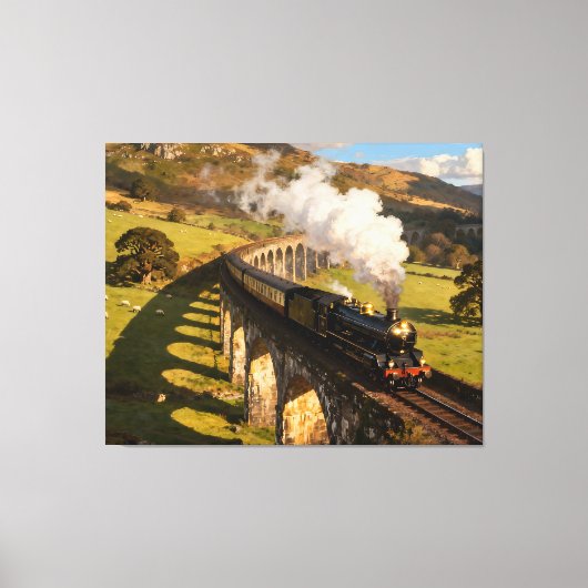 Steam Locomotive on Viaduct Leinwanddruck (Vorderseite)