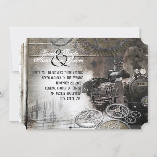 Steam Motor Steampunk Einladung Hochzeit (Rückseite)