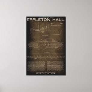 Steam Paddlewheel Tugboat Blueprint 1914 Leinwanddruck