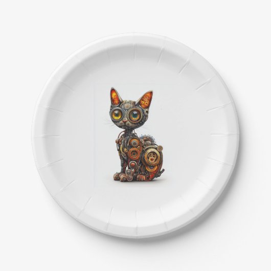 Steam Powered Purr � Steampunk Robot Cat Pappteller (Vorderseite)