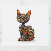 Steam Powered Purr - Steampunk Robot Cat Schaumweinetikett (Einzelnes Label)