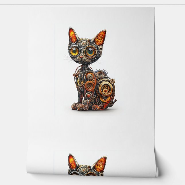Steam Powered Purr - Steampunk Robot Cat Tapete (Abrollen)