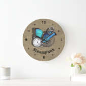 Steam Punk Blue Butterfly Pocket Design Große Wanduhr (Zuhause)