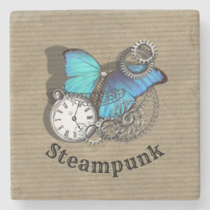 Steam Punk Blue Butterfly Pocket Design Steinuntersetzer