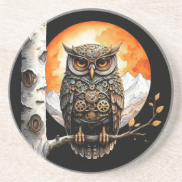 Steam Punk Blue Mit Augen Owl und Vollmond Getränkeuntersetzer