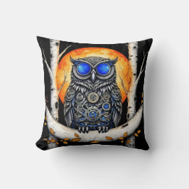 Steam Punk Blue Mit Augen Owl und Vollmond Kissen