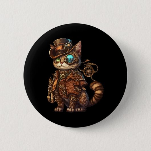 Steam Punk Cat Kitten Kitty Steampunk Button (Vorderseite)