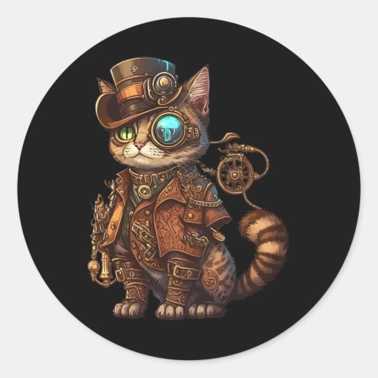 Steam Punk Cat Kitten Kitty Steampunk Runder Aufkleber (Vorderseite)