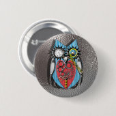 Steam Punk Funny Mechanical Owl Red Blue Button (Vorne & Hinten)