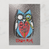 Steam Punk Funny Mechanical Owl Red Blue Postkarte (Vorderseite)