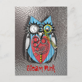 Steam Punk Funny Mechanical Owl Red Blue Postkarte