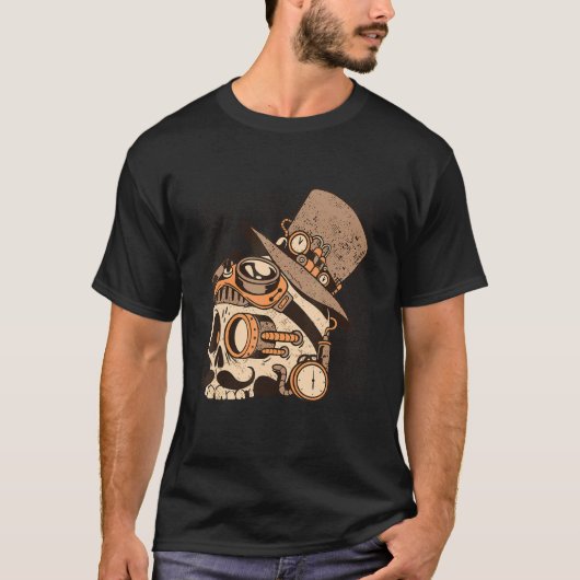 Steam Punk Skull mit Hat Goggle Brille Steampunk T-Shirt (Vorderseite)
