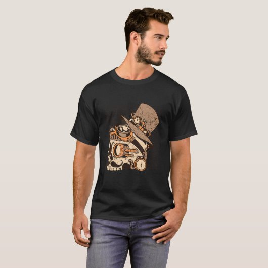 Steam Punk Skull mit Hat Goggle Brille Steampunk T-Shirt (Vorne ganz)