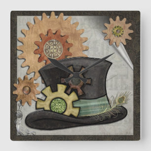 Steam Sass Steampunk Mixed Media Quadratische Wanduhr