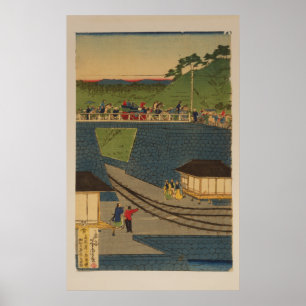 Steam train at Takanawa seashore, Tokyo, panel 1 Poster