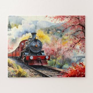 Steam Train Dreams Landscape Watercolour Artwork j Puzzle