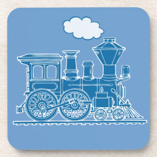 Steam Train loco blue graphic art Untersetzer 6 Se