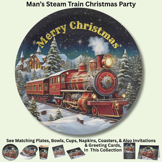 Steam Train Man's Christmas Party 9" Pappteller
