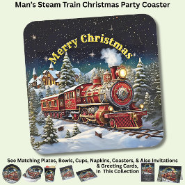 Steam Train Man's Christmas Party Rechteckiger Pappuntersetzer