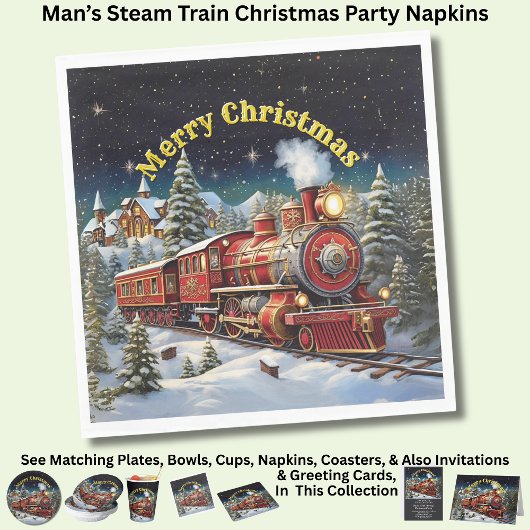 Steam Train Man's Christmas Party Serviette