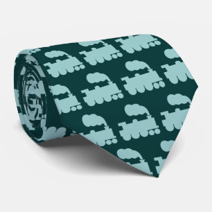 Steam Train Pattern - Lt Blue Green auf Dk Moss Gr Krawatte