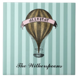 Steamampi Vintage grüne Streifen Monogramm Fliese