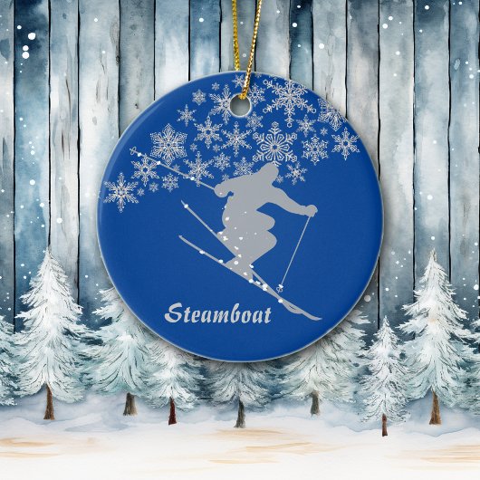 Steamboat Snowflake Skier Personalisiert Keramikornament