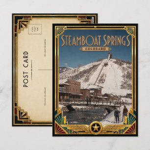 Steamboat Springs Colorado Vintage Art Deco Golden Postkarte