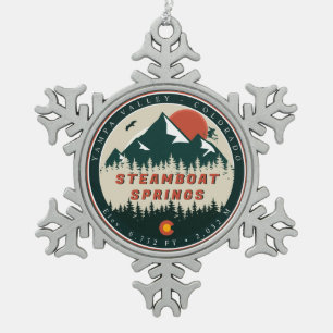 Steamboat Springs Colorado Vintage Berg Schneeflocken Zinn-Ornament