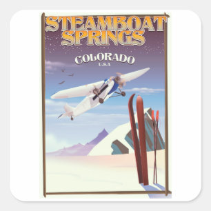 Steamboat Springs Colorado Vintage-Reiseposter Quadratischer Aufkleber