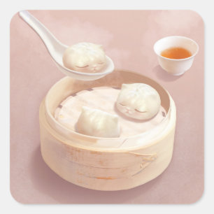 Steamed Bao Buns with Tea Quadratischer Aufkleber