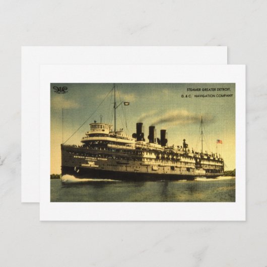 Steamer Greater Detroit, D&C Navigation Company Postkarte (Vorne/Hinten)