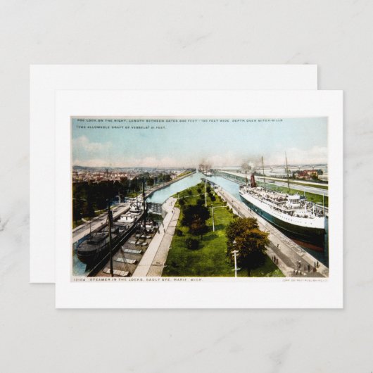 Steamer in Locks, Sault Ste.Marie, Michigan Postkarte (Vorne/Hinten)