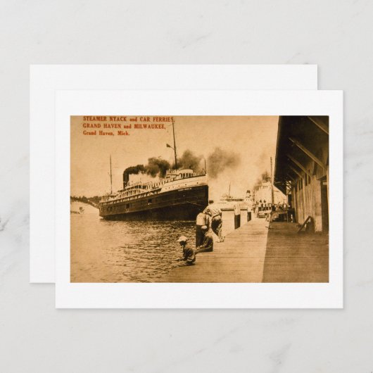 Steamer Nyack and Car Ferries, Grand Haven, MI Postkarte (Vorne/Hinten)