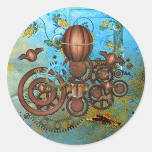 Steamgears Collage Aqua Kupfersticker Runder Aufkleber