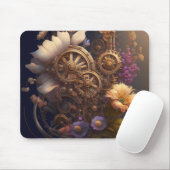 Steamgeere und Lila und weiße Blume Mousepad (Mit Mouse)