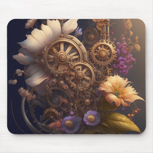 Steamgeere und Lila und weiße Blume Mousepad (Vorne)