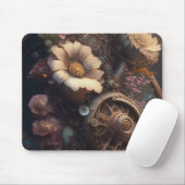 Steamgeere und weiße Blume Mousepad (Mit Mouse)