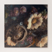 Steamgeere und weiße Blume Puzzle (Horizontal)