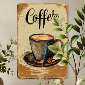 Steaming Coffee Vintage Metal Sign Fotodruck