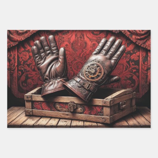 Steamkleider tryptisch: Handschuh, Brille, Stiefel Geschenkpapier Set (Vorderseite 3)