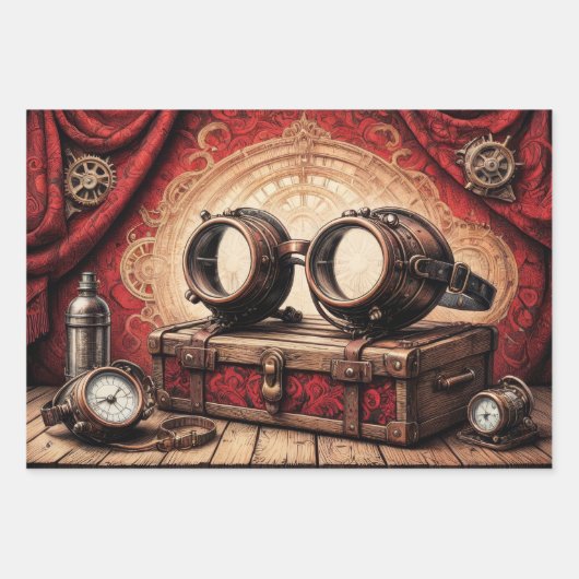 Steamkleider tryptisch: Handschuh, Brille, Stiefel Geschenkpapier Set (Vorderseite 2)