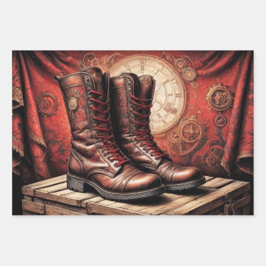 Steamkleider tryptisch: Handschuh, Brille, Stiefel Geschenkpapier Set (Vorderseite)