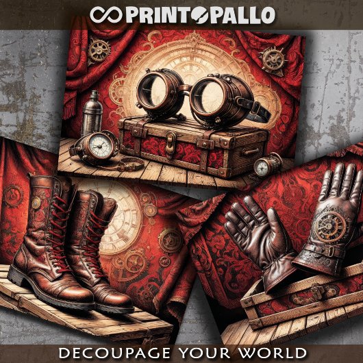 Steamkleider tryptisch: Handschuh, Brille, Stiefel Geschenkpapier Set